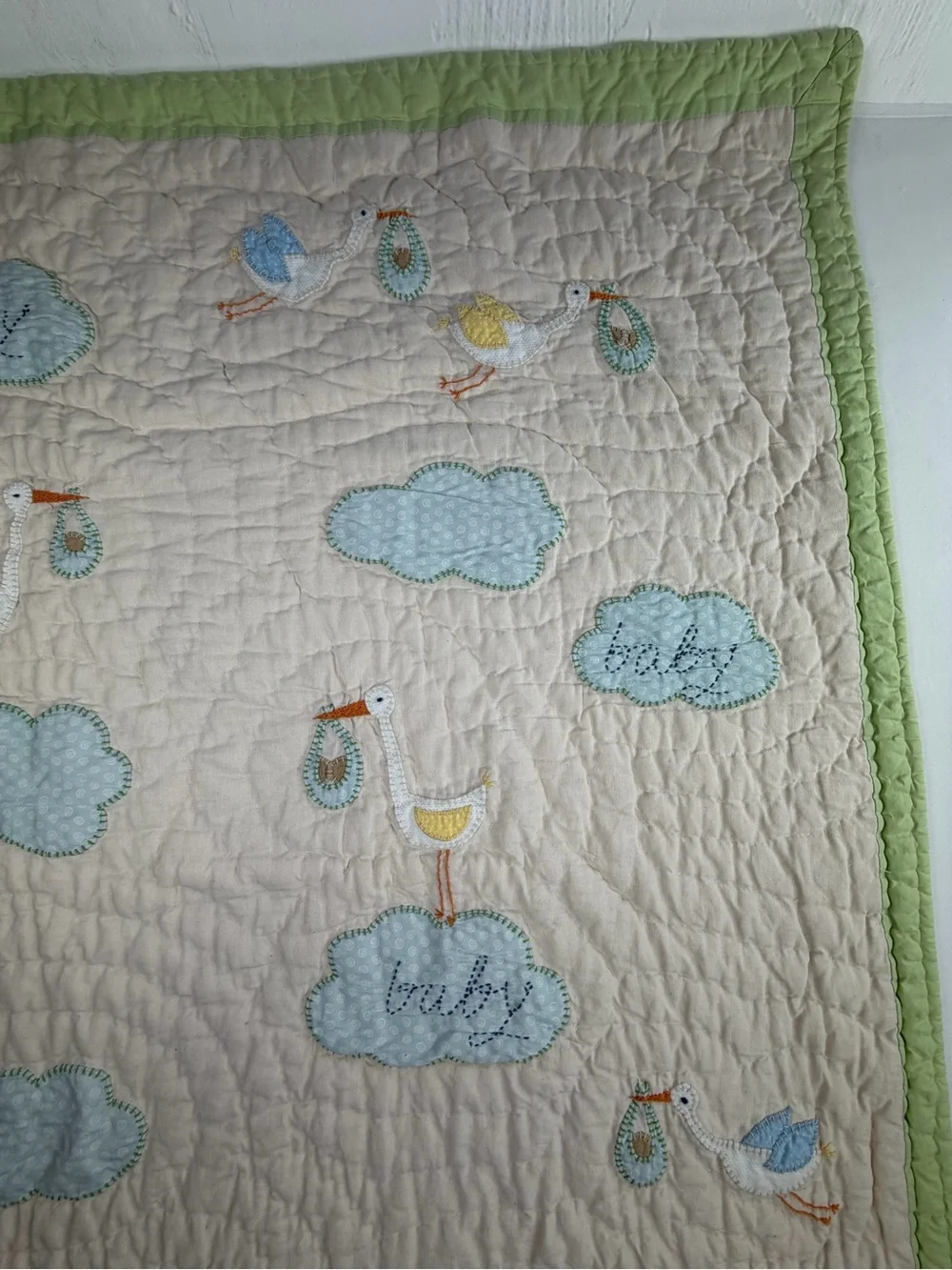 36 X 50 Vintage Pottery Barn Baby Quilt Blanket with  Embroidered Design